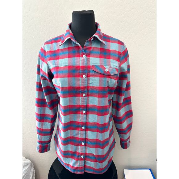 COLUMBIA Omni-Wick Plaid Flannel Shirt Women’s Red Blue Button Down | Small - Picture 2 of 5
